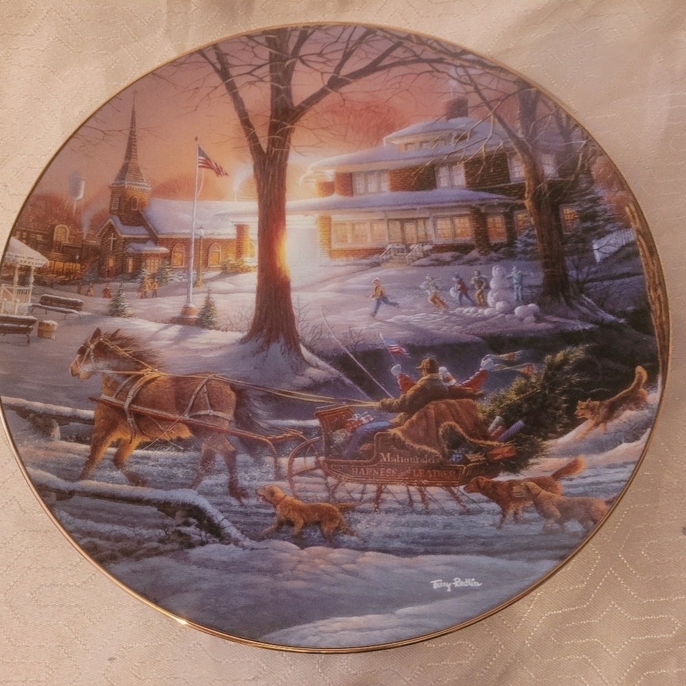 Terry Redlin "Racing Home" vintage,limited edition Winter, decorative pl…